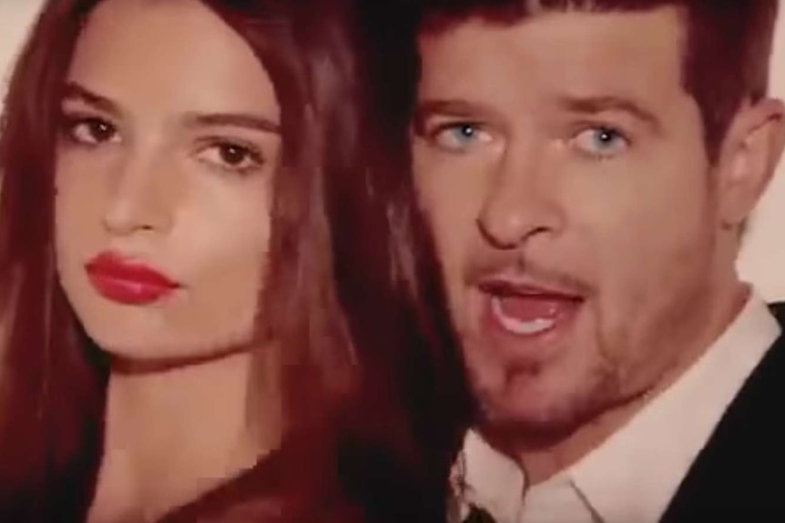 A screengrab from Robin Thicke's Blurred Lines film clip