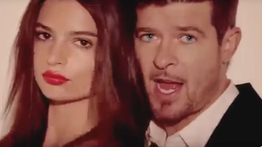 A screengrab from Robin Thicke's Blurred Lines film clip