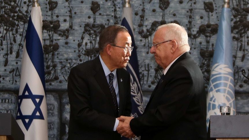 UN chief Ban Ki-moon and Israeli president Reuven Rivlin