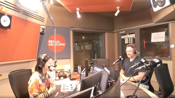 Lisa Leong and Toby Hagon in the radio studio