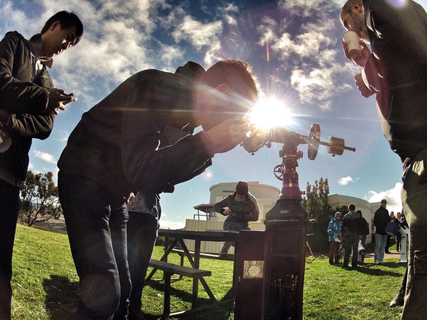 Amateur astronomers watch the transit of Venus at Mt Stromlo Observatory in Canberra.