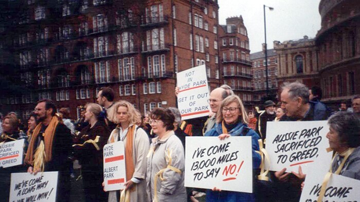 Protesters in London to rally outside Bernie Ecclestone's office in 1995.