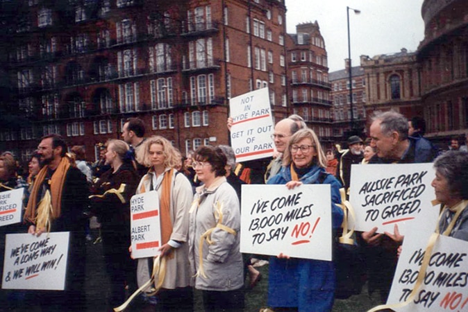 Protesters in London to rally outside Bernie Ecclestone's office in 1995.