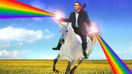 Obama riding a unicorn
