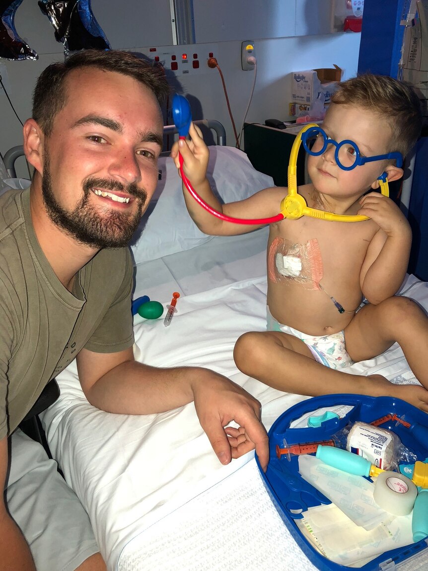 Dan Gannon and his son Chayse at the Sydney Children's Hospital