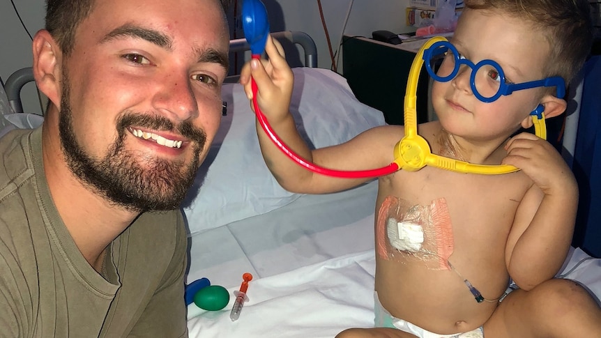 Dan Gannon and his son Chayse at the Sydney Children's Hospital