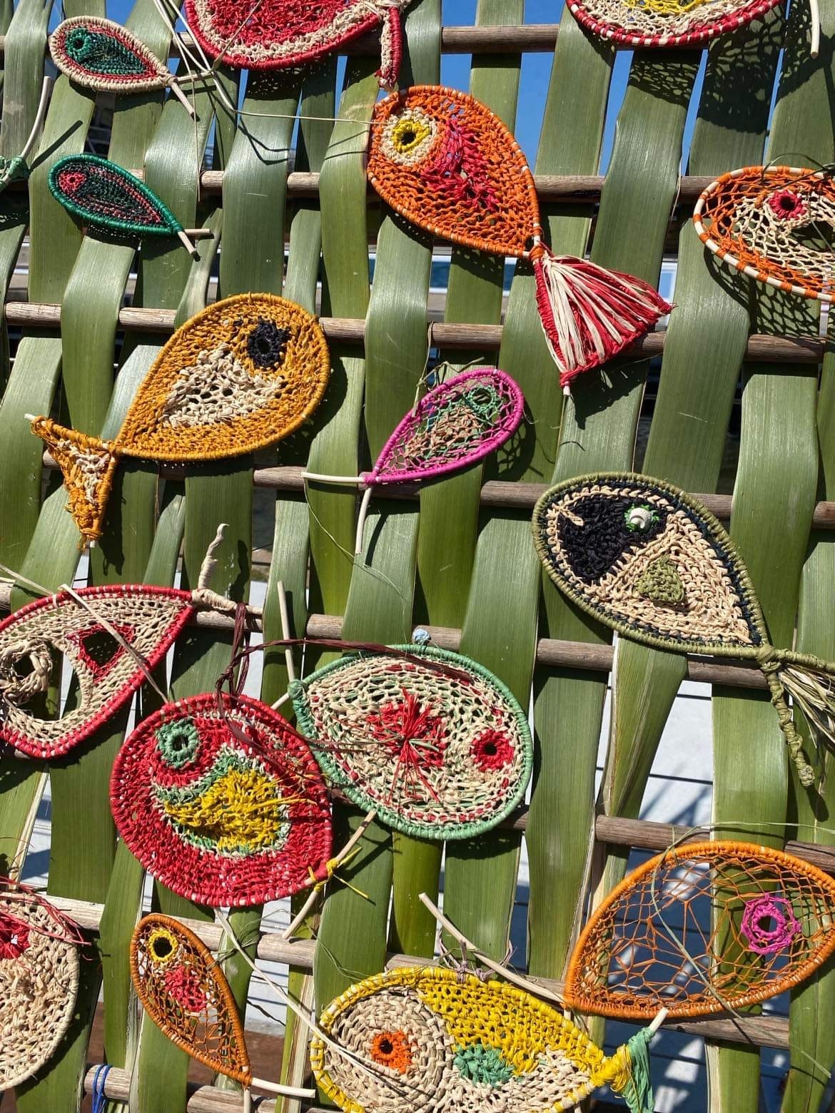 colourful woven fish ornaments