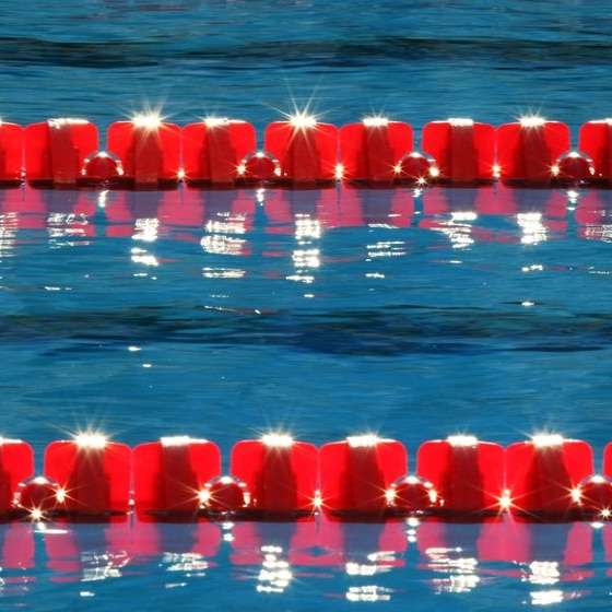 Lane ropes in an Olympic-sized swimming pool