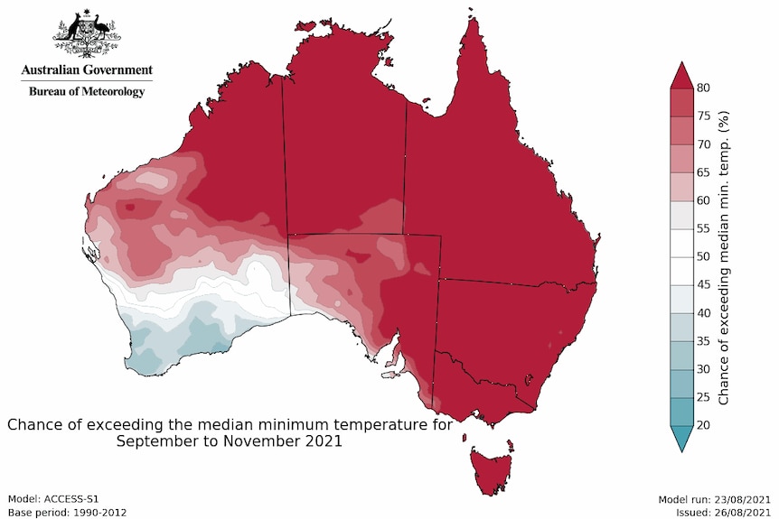 Mapa de Australia que muestra la actividad meteorológica de pronóstico.