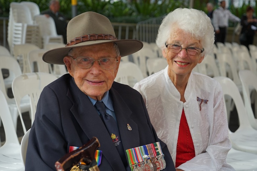 WWII veteran Bill Skues, who turns 94 tomorrow, and his wife Edith watched the Anzac Day parade in Sydney.