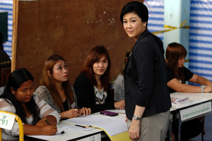 Thai prime minister Yingluck Shinawatra at a polling station in Bangkok