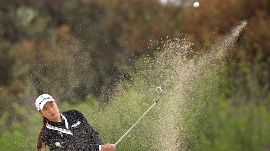Minjee Lee hits out of the bunker at the Palos Verdes Championship