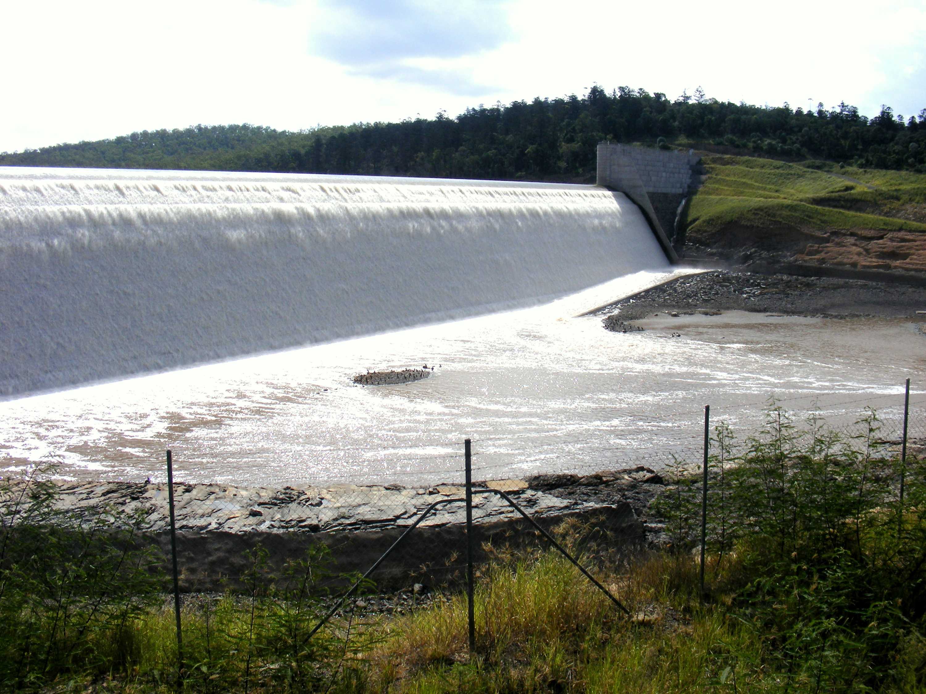 Water flows over the spillway of Paradise Dam near Bundaberg in southern Queensland in March 2013.