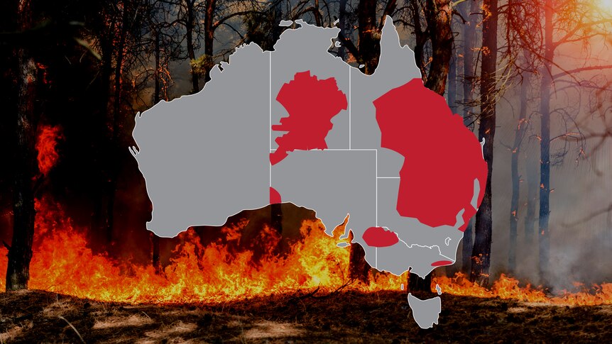 A map of Australia shows the areas likely to be impacted more severely by bushfires