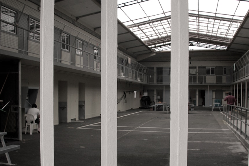 Risdon prison interior yard with unidentified inmates.