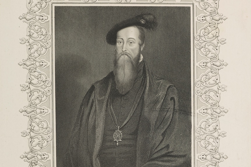 A portrait of a man weith a beard, wearing a hat and dark clothes.