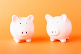 two piggy banks on an orange background