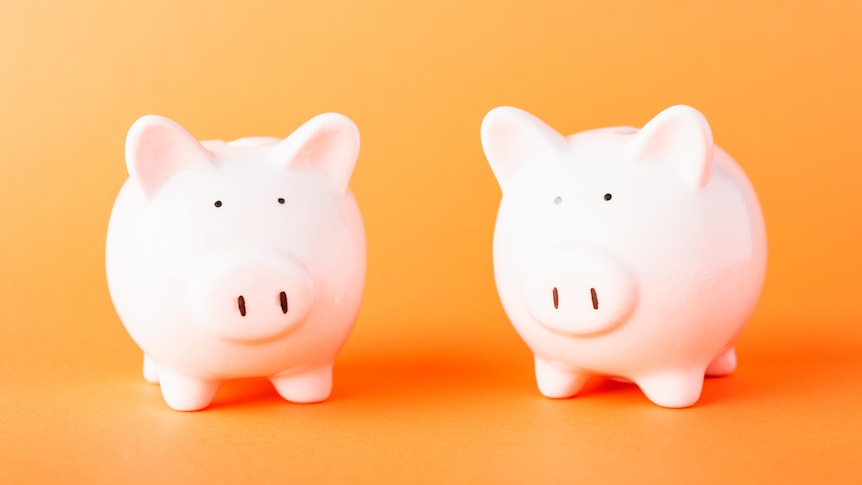 two piggy banks on an orange background