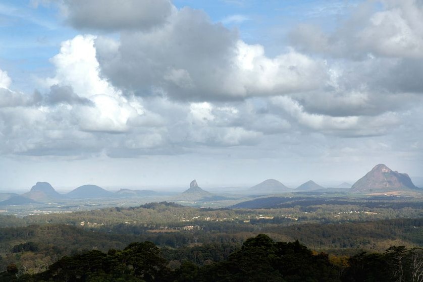 The Glasshouse Mountains located in the hinterland of SE Qld's Sunshine Coast