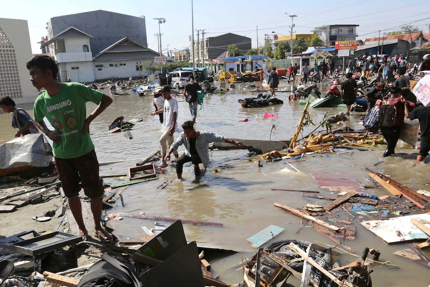 Water and wreckage in Indonesia