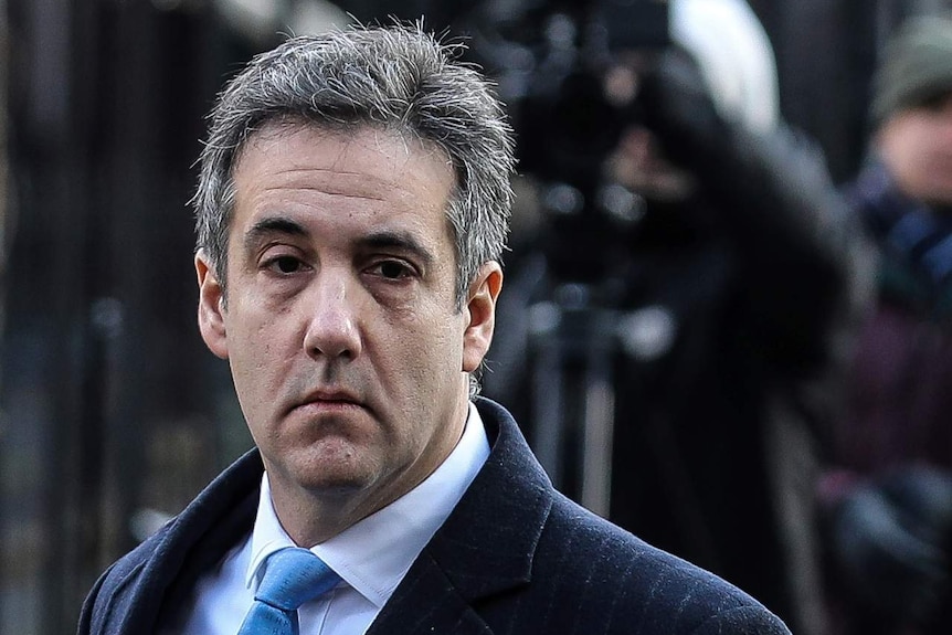 A head and shoulders photo of Michael Cohen arriving at court.