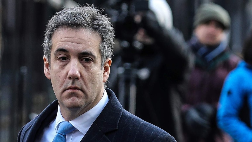 A head and shoulders photo of Michael Cohen arriving at court.