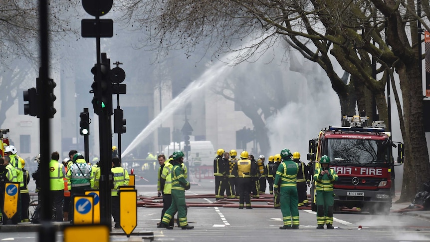 Firefighters tackle a blaze in central London
