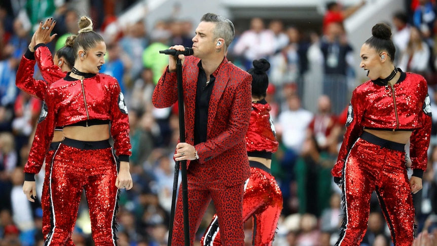 Robbie Williams performs at the World Cup opening ceremony