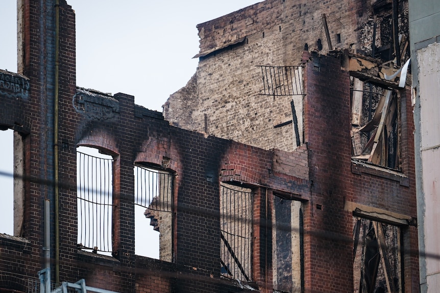 the burns pout shell of a building after a fire