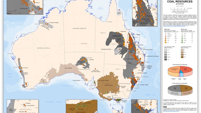 Map showing australian coal deposits