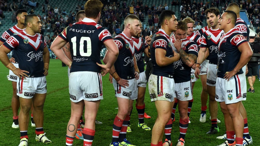 Roosters look dejected after losing to the Storm in their qualifying final