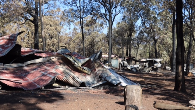 Destroyed buildings at Lake Navarino Forest Resort camping ground east of Waroona.