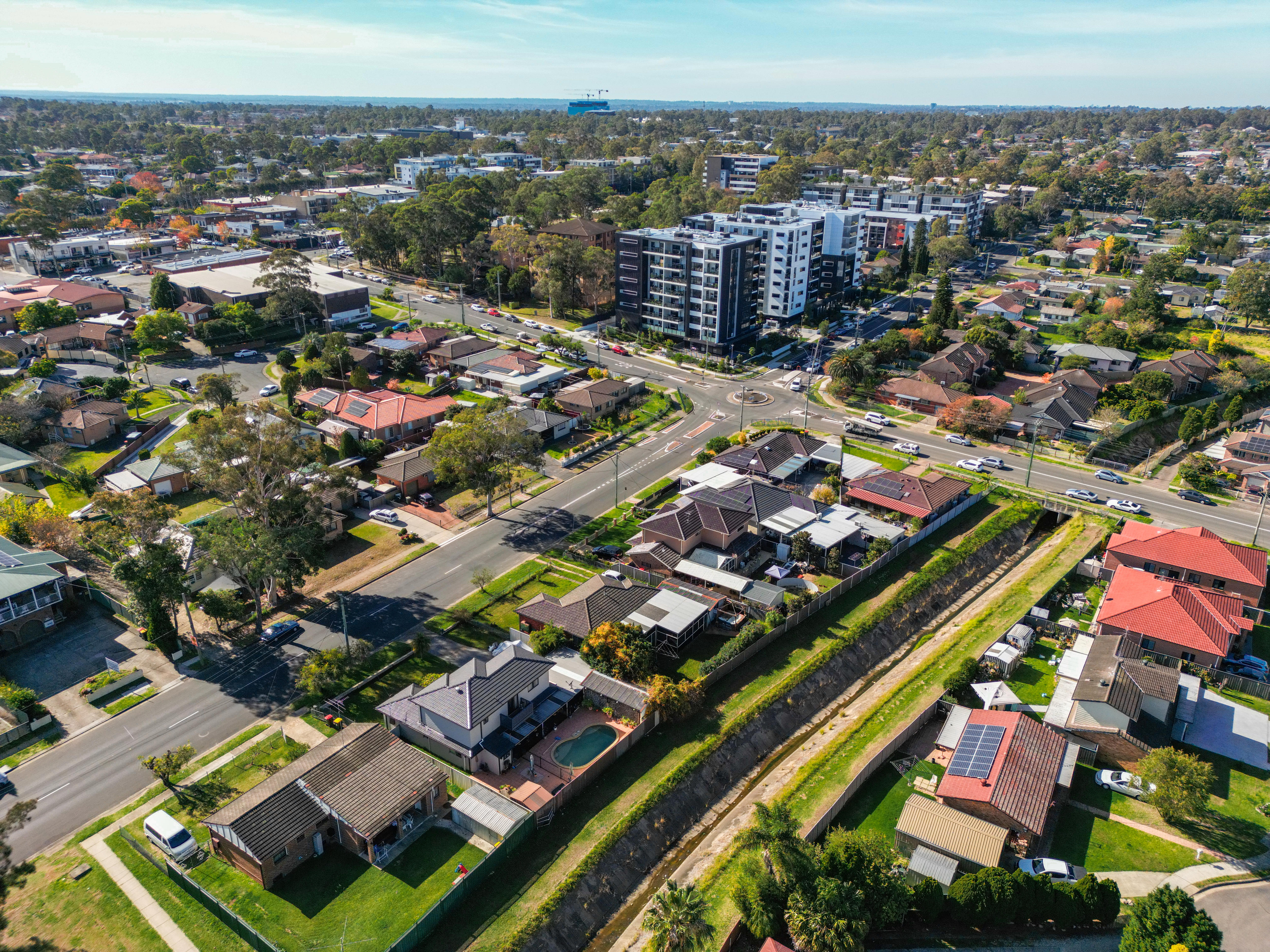 aerial shot of housing in NSW