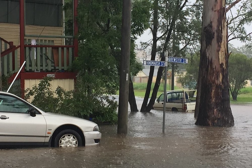 Floodwaters rising in Lismore, NSW.