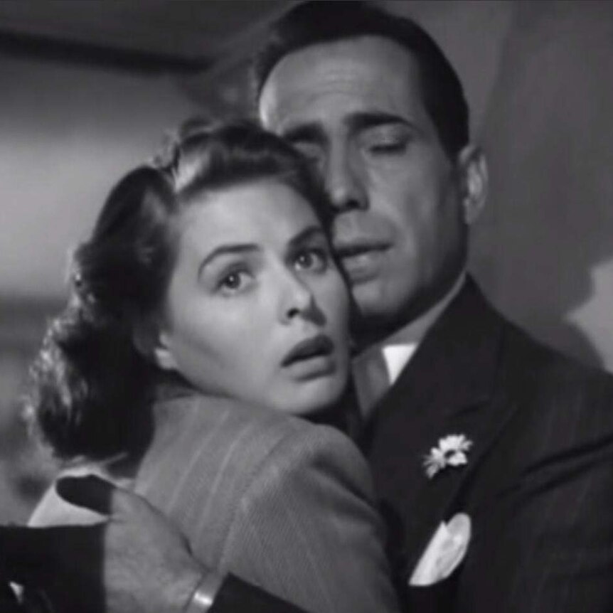 Ingrid Bergman and Humphrey Bogart embrace in Casablanca