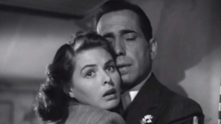 Ingrid Bergman and Humphrey Bogart embrace in Casablanca