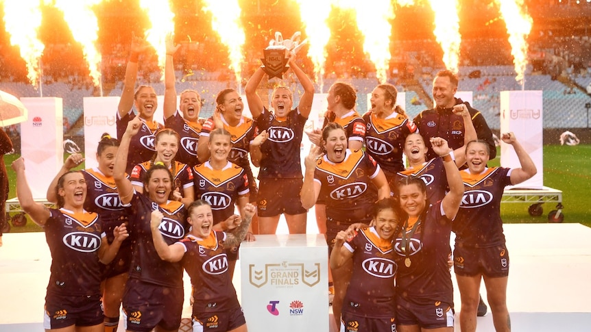 The Brisbane Bronco's celebrate their third consecutive NRLW title