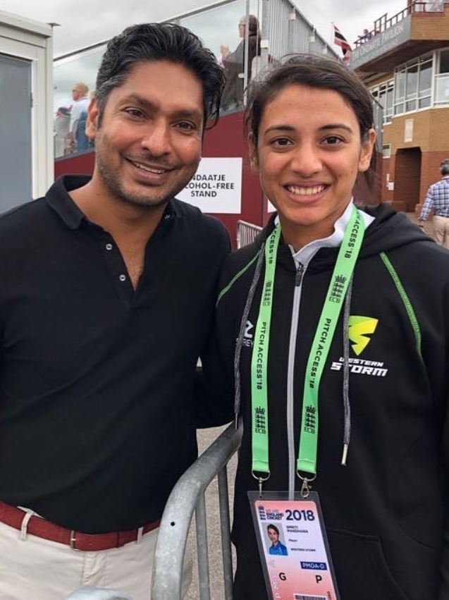 Indian cricketer Smriti Mandhana with Sri Lankan legend Kumar Sangakkara