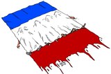A cartoon by artist Latuff shows bodies covered by the French flag to highlight the casualties of the Paris terrorist attacks.