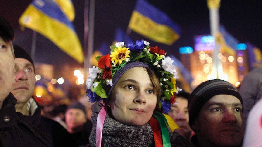Ukrainian pro-Europe protesters in Kiev's Independence Square