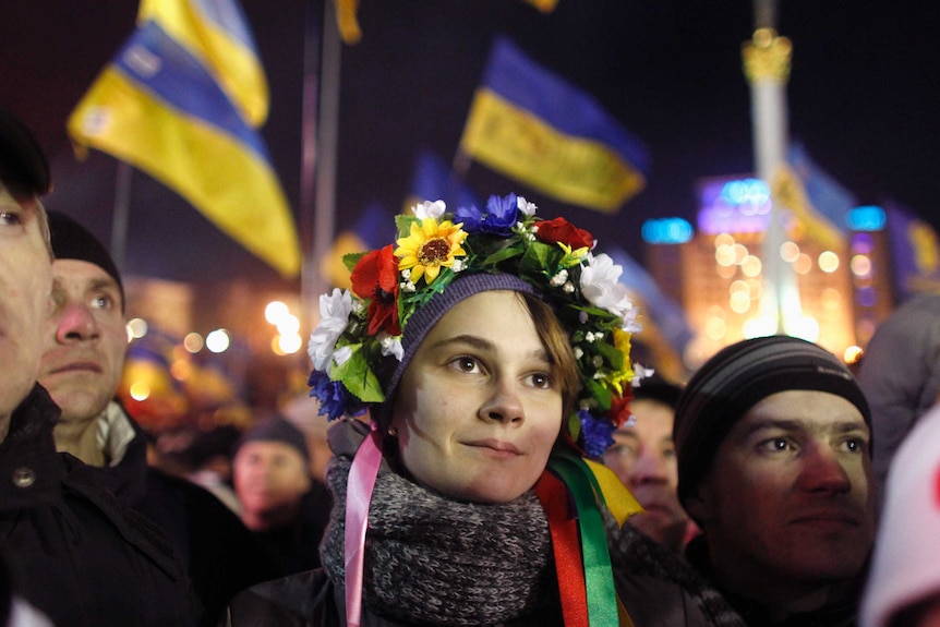 Ukrainian pro-Europe protesters in Kiev's Independence Square