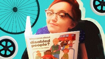 Stella Young holds a Who Cares About Disabled People? book for story about what wants the ambulant to know