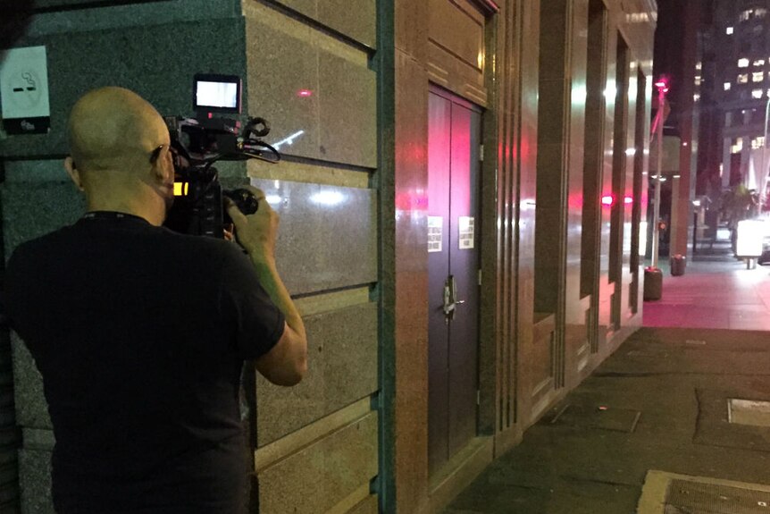 Louie Eroglu filming a deserted Martin Place in the early hours of the morning in December, 2016.