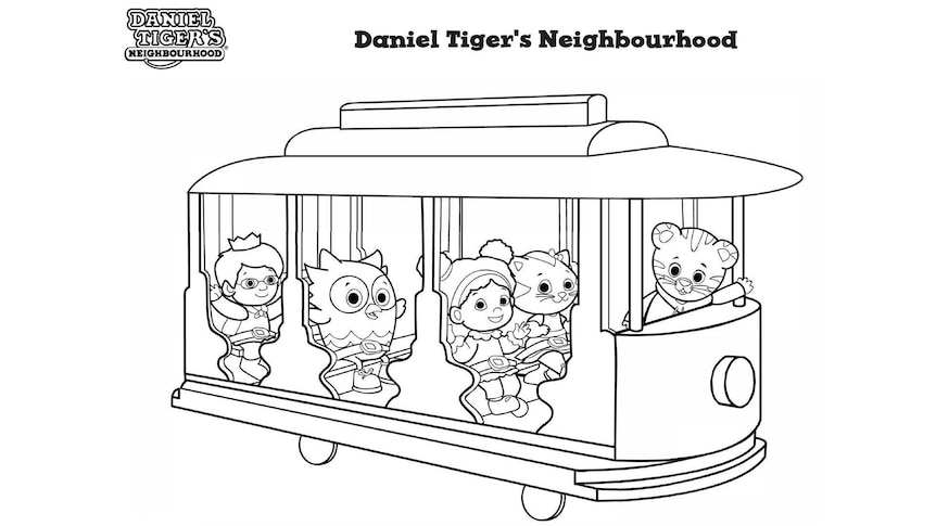 Daniel Tiger and friends in the trolley