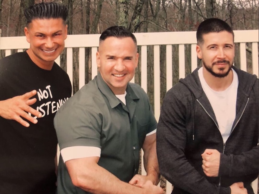 Mike "The Situation" Sorrentino poses in prison garb with Jersey Shore co-stars.