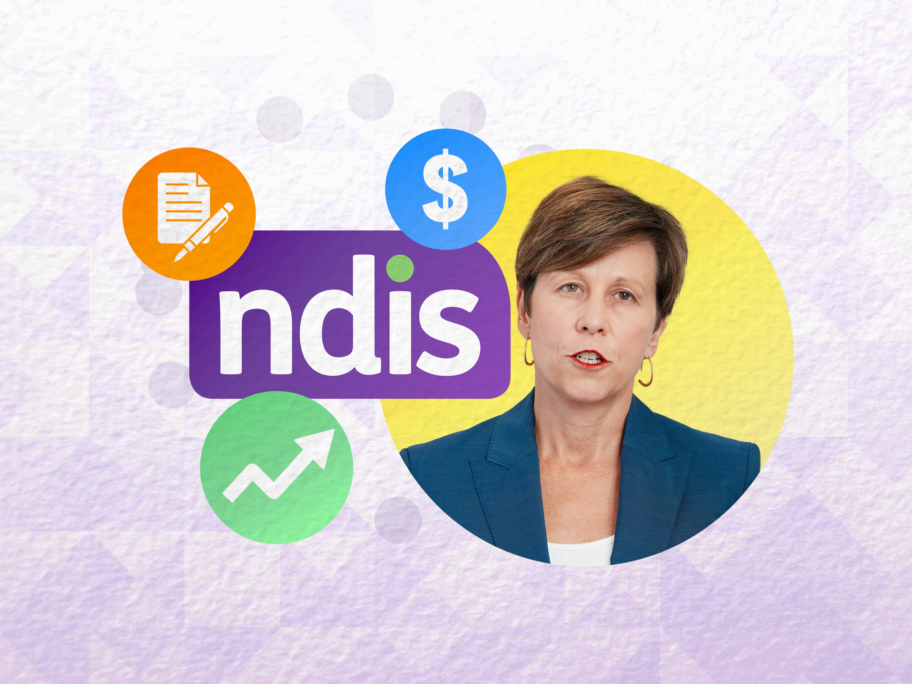 A graphic image showing the NDIS logo, a hand on a calculator, and stacks of folders.