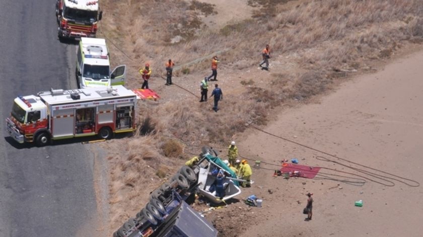 A truck carrying a load of salt has rolled near Bajool