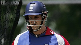 England batsman Andrew Strauss at a nets session in Brisbane