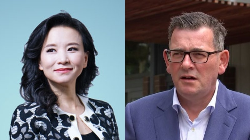 A composite image of Cheng Lei and Dan Andrews 