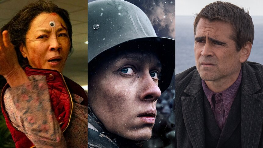 Composite image of Michelle Yeoh, All Quiet on the Western Front and Colin Farrell. 